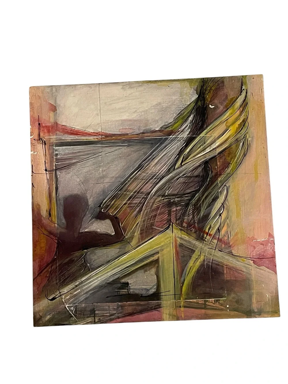 Abstract Mixed Media Painting on Wood Panel 12x12 Modern Original Wall Art